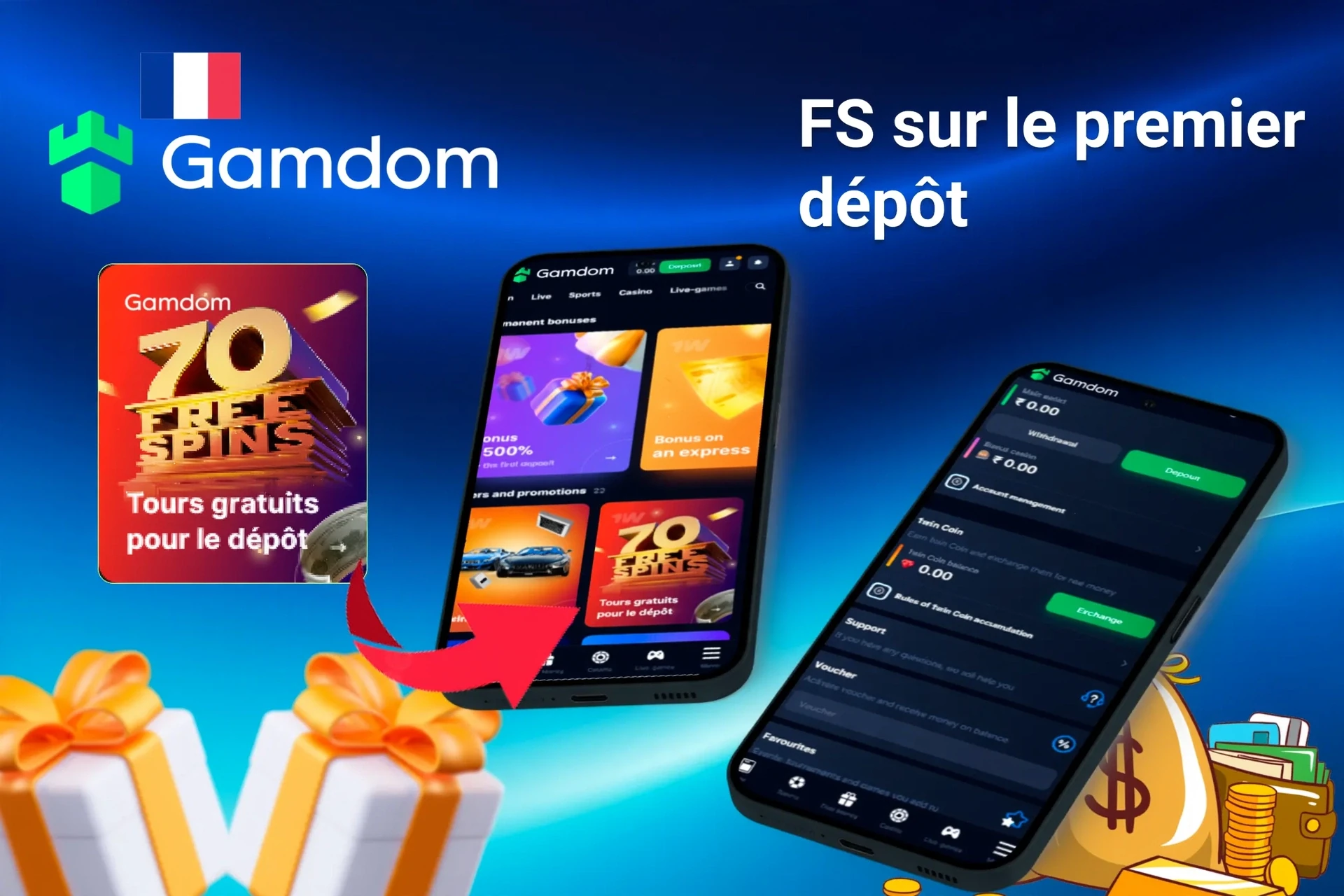 Application mobile affichant des offres de jeux de casino telles que le programme de fidélité et des tours gratuits avec jetons et cartes