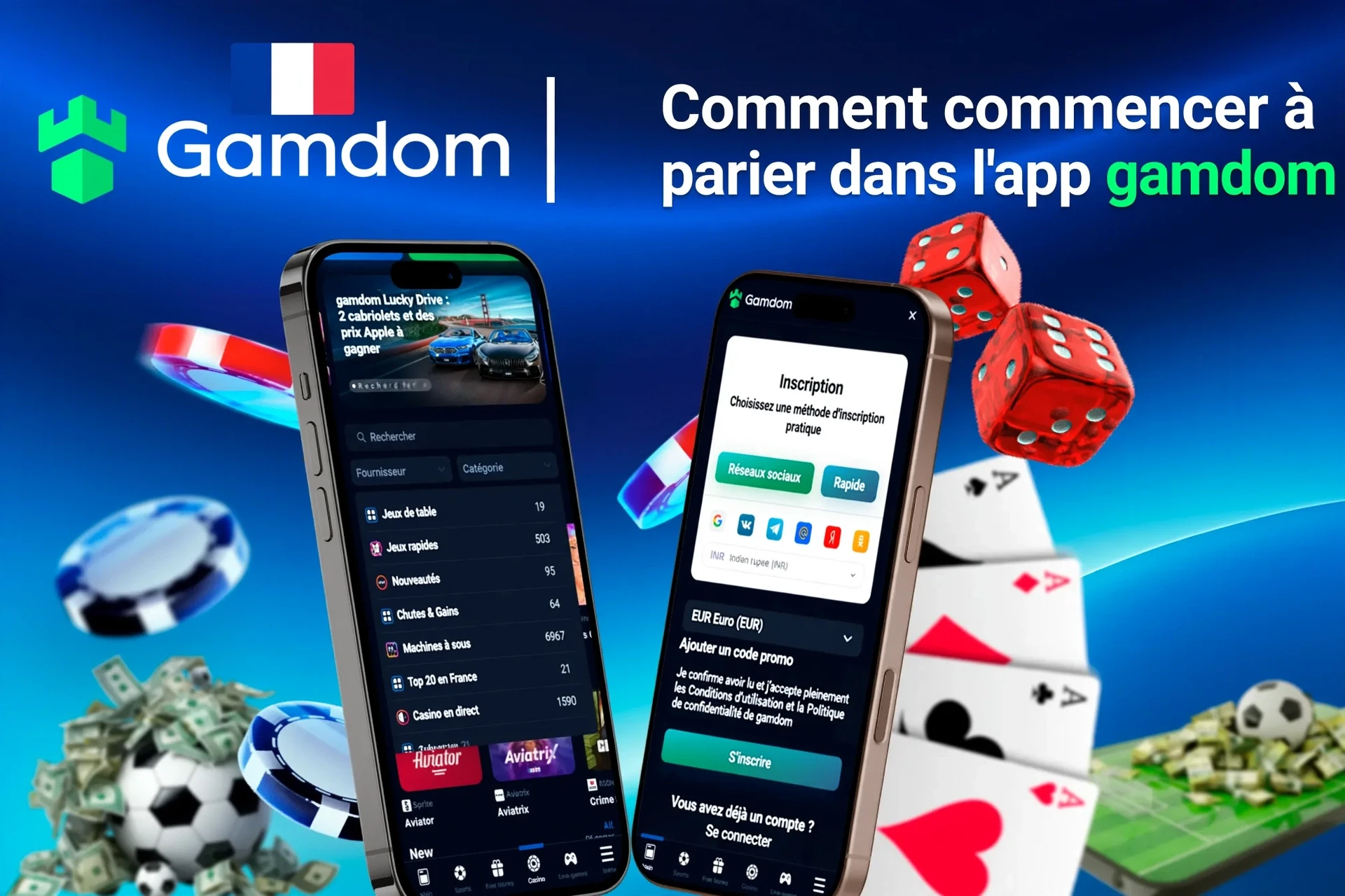 Guide étape par étape pour commencer à parier sur l'application, avec l'inscription et la sélection de jeux affichées sur des écrans mobiles