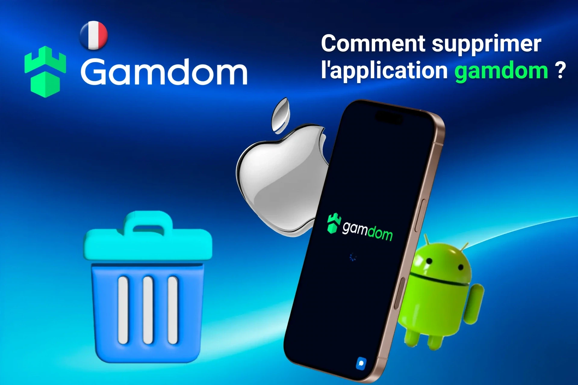Instructions pour supprimer l'application depuis des appareils iOS et Android, illustrées par des icônes d'application