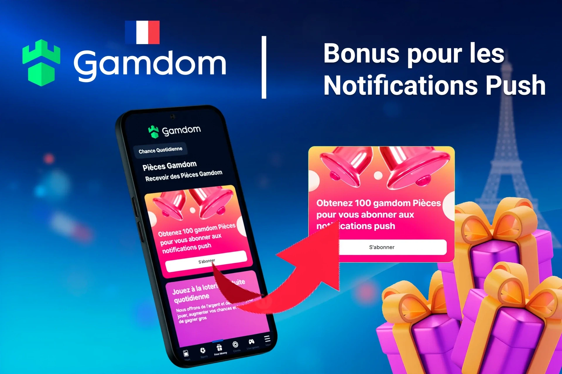 application mobile affichant des offres de bonus et promotions avec des pièces et graphiques liés au poker