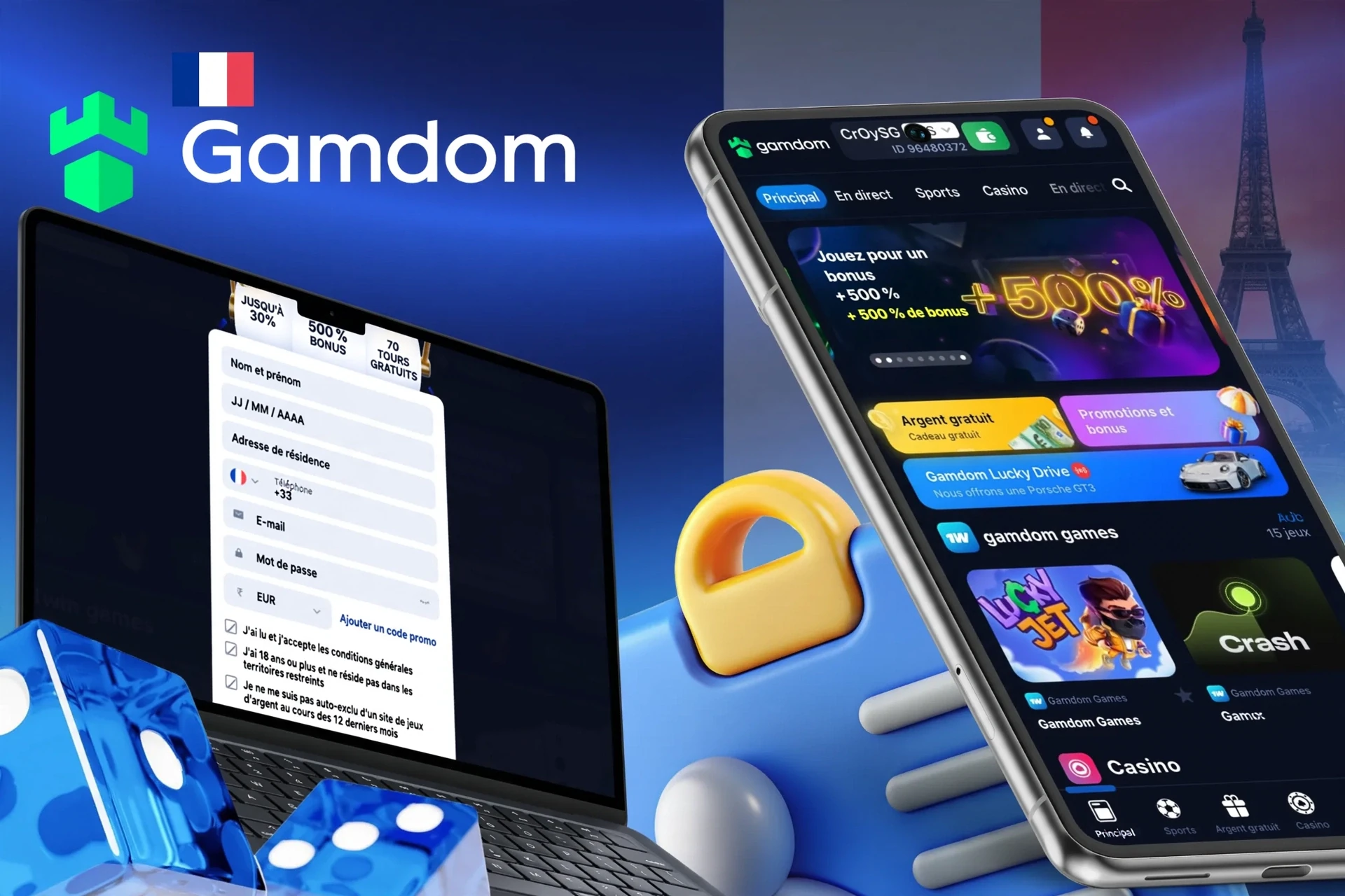Description de l'inscription sur Gamdom et de la réception du bonus de bienvenue